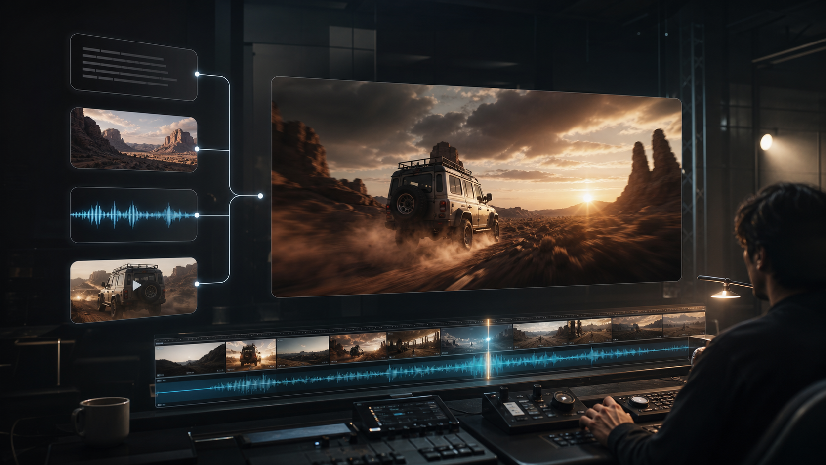 Cinematic multimodal AI video generation workspace