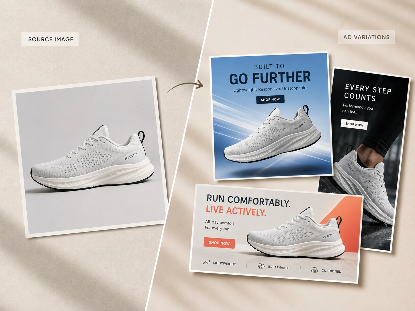 Multiple ad creative variations generated from one source image
