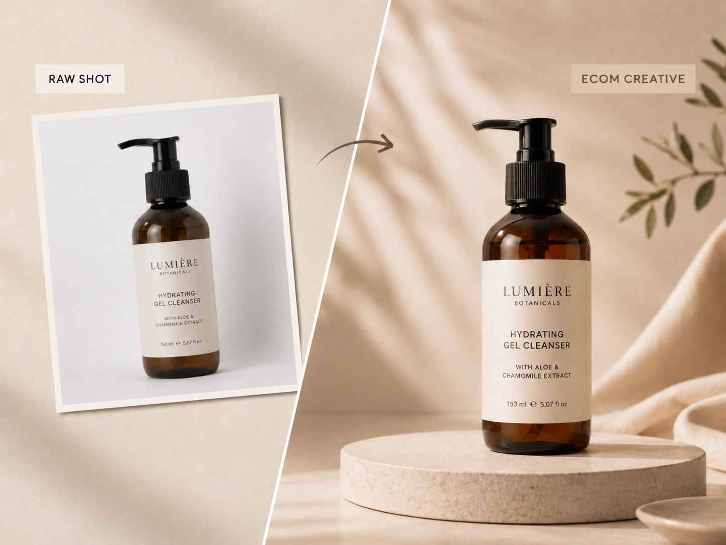 Product image transformed into commercial ecommerce creative