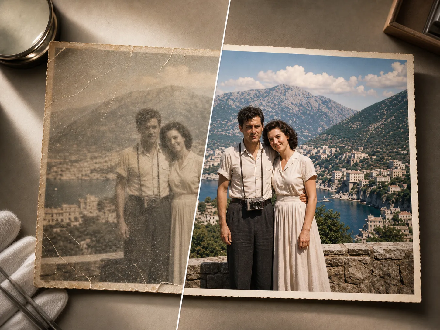 Before and after high resolution restoration comparison