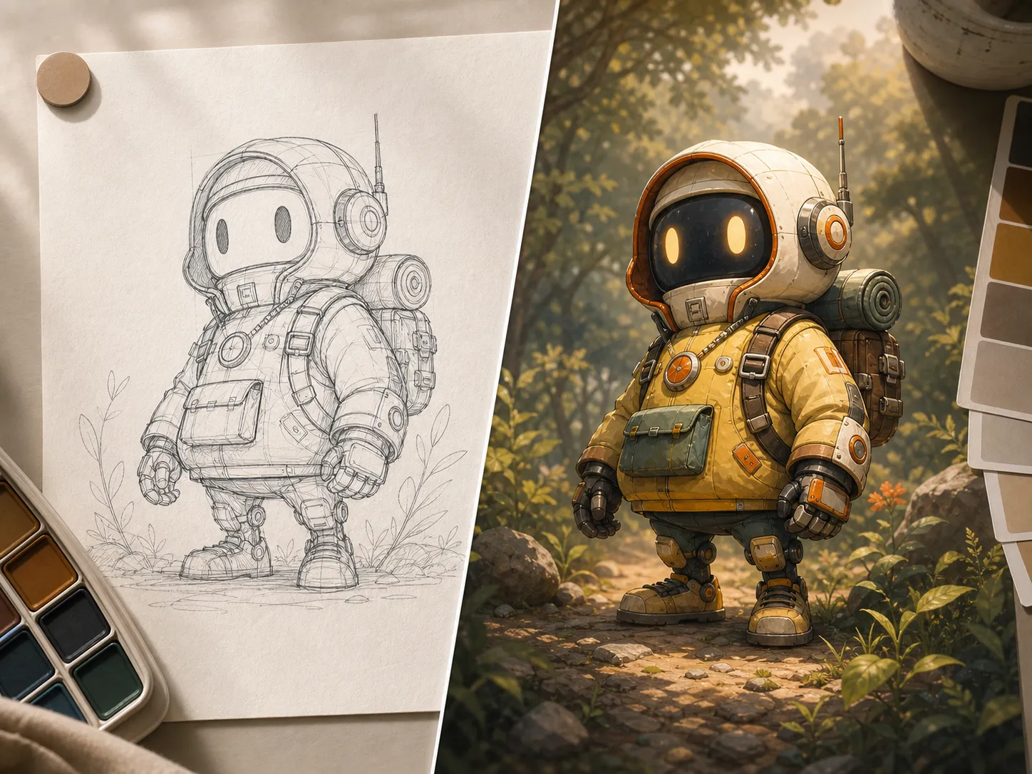 Before and after sketch coloring comparison